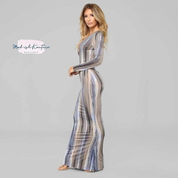 Shades Of Color Sexy V Neck Maxi Dress-Grey Multi - Picture 3 of 7